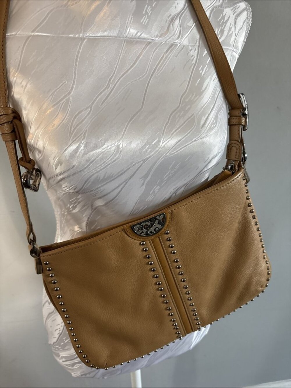 Brighton Demi Crossbody Messenger Pebbled Leather Camel Color Purse Bag